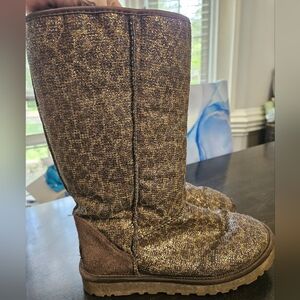 Ugg Boots Women's Tall Brown Gold Glitter Leopard US Size 6